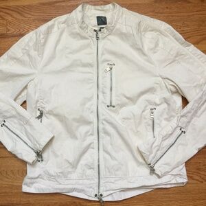 Armani Exchange White Cotton Zip Up Moto Jacket XL
